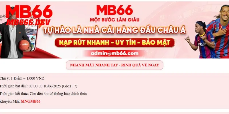 Nhận thưởng tại sự kiện ưu đãi nhà cái MB66 cực kỳ dễ dàng